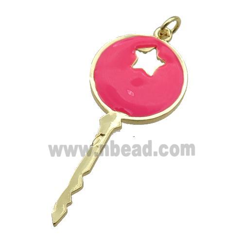 copper Key pendant with hotpink enamel, gold plated
