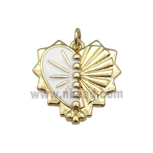 copper Heart pendant with white enamel, gold plated