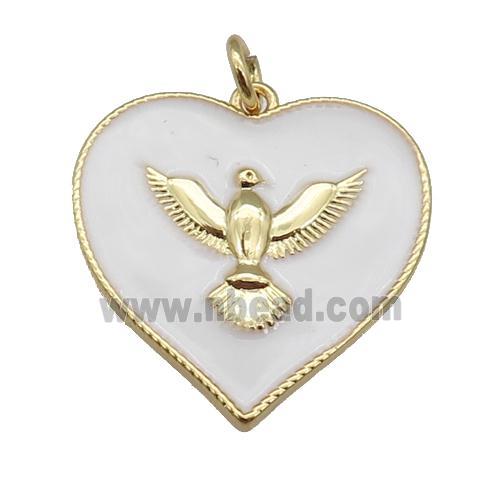 copper Heart pendant with white enamel, hawk, gold plated