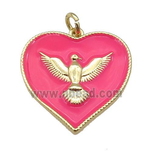 copper Heart pendant with hotpink enamel, hawk, gold plated