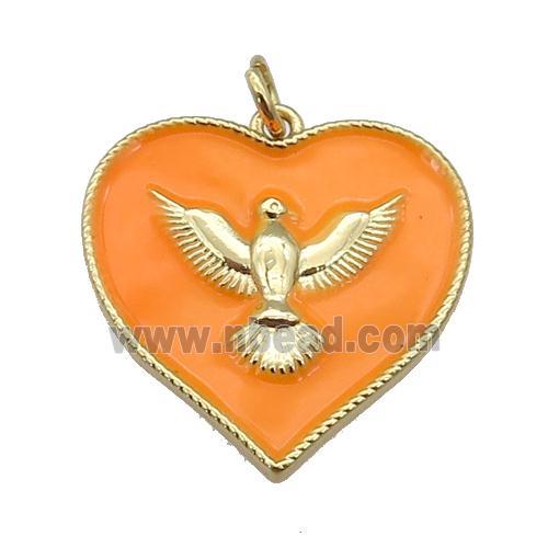 copper Heart pendant with orange enamel, hawk, gold plated