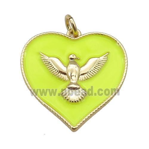 copper Heart pendant with yellow enamel, hawk, gold plated