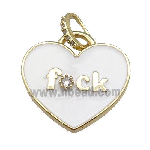 copper heart pendant paved zircon with white enamel, gold plated