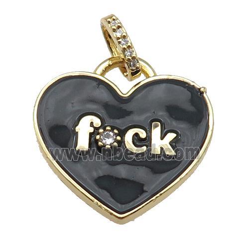 copper heart pendant paved zircon with black enamel, gold plated