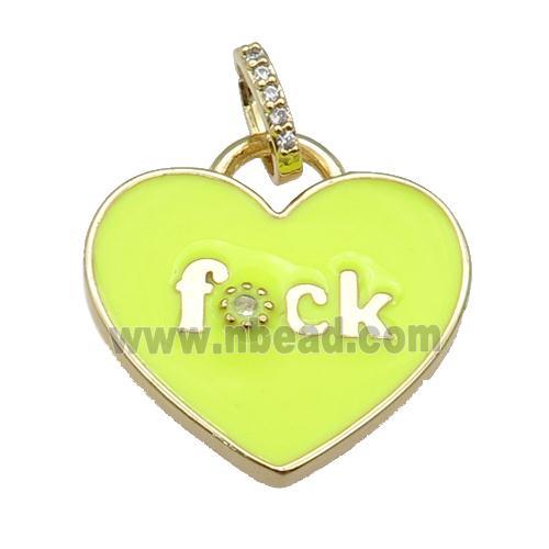 copper heart pendant paved zircon with yellow enamel, gold plated