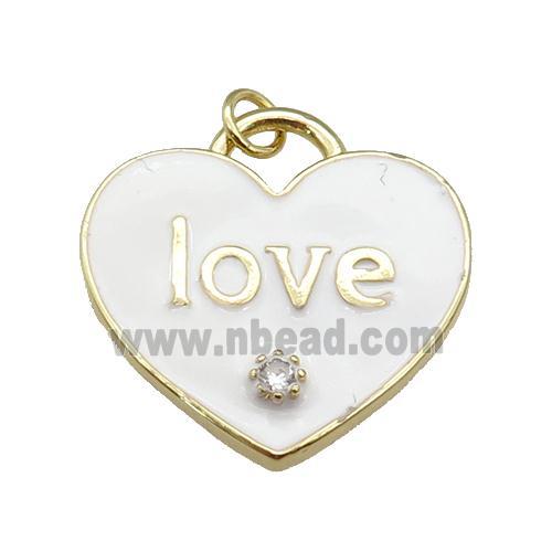copper Heart pendant paved zircon with white enamel, LOVE, gold plated