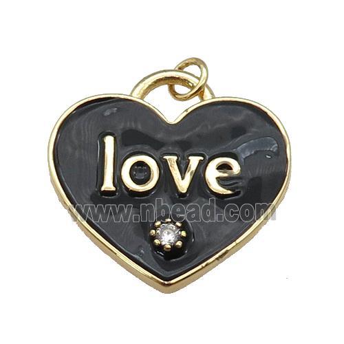 copper Heart pendant paved zircon with black enamel, LOVE, gold plated