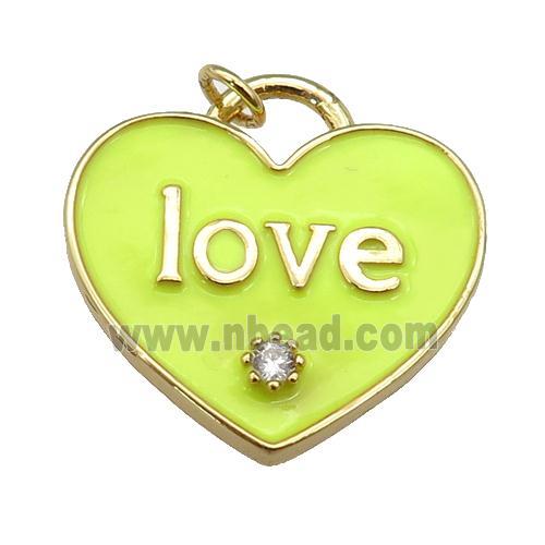 copper Heart pendant paved zircon with yellow enamel, LOVE, gold plated