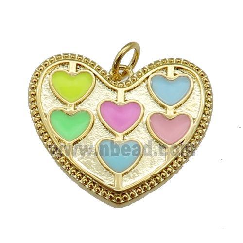 copper Heart pendant with enamel, multicolor, gold plated