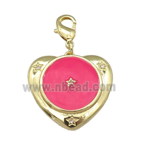 copper Heart pendant with hotpink enamel, star, gold plated