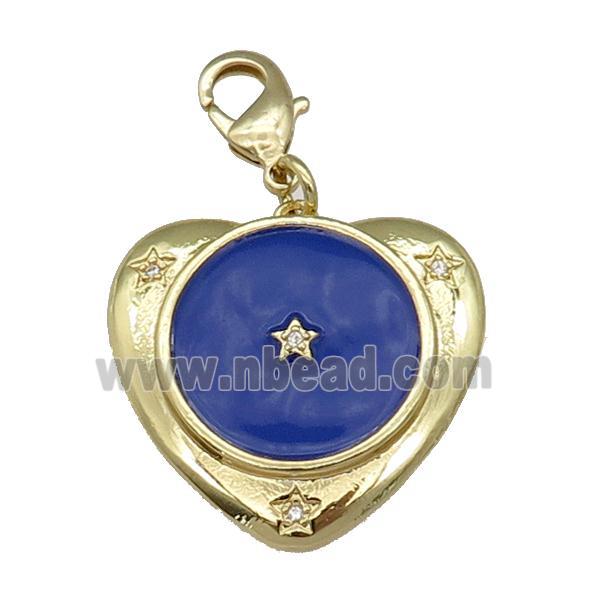 copper Heart pendant with navyblue enamel, star, gold plated