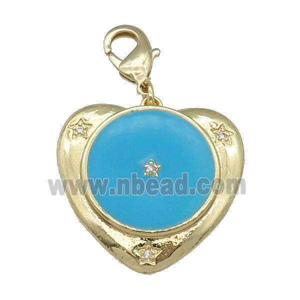 copper Heart pendant with teal enamel, star, gold plated