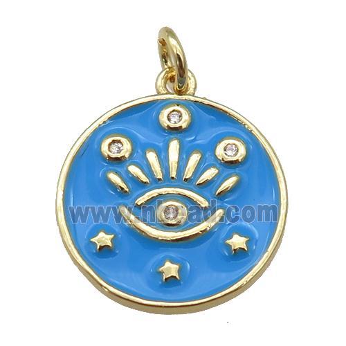 copper Circle pendant with blue enamel, eye, gold plated