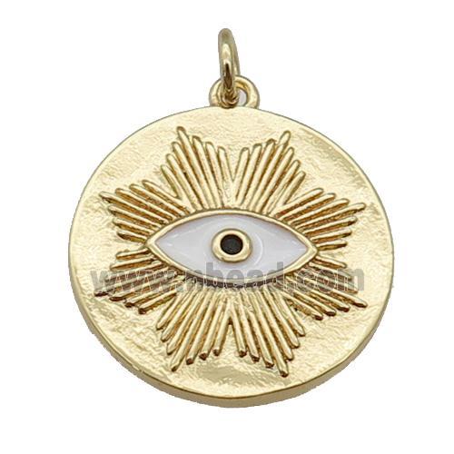 copper circle pendant with white enamel eye, gold plated