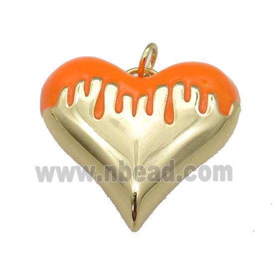 copper Heart pendant with orange enamel, gold plated