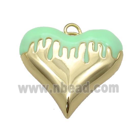 copper Heart pendant with green enamel, gold plated