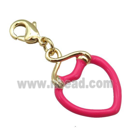 copper Lobster Clasp with hotpink enamel heart, gold plated