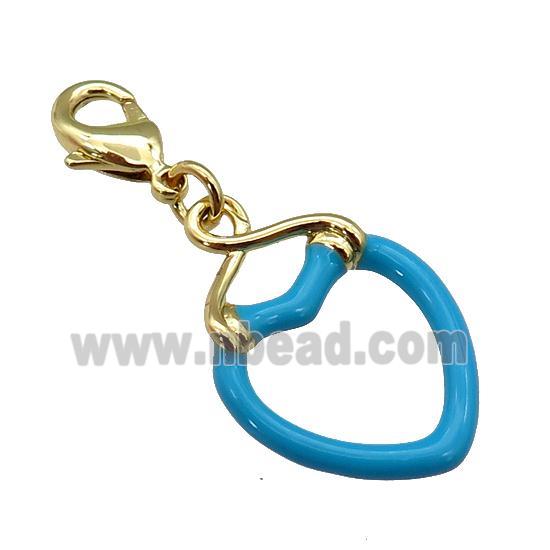 copper Lobster Clasp with blue enamel heart, gold plated