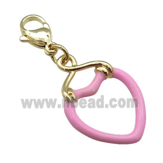 copper Lobster Clasp with pink enamel heart, gold plated