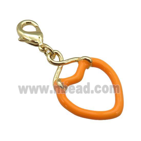 copper Lobster Clasp with orange enamel heart, gold plated