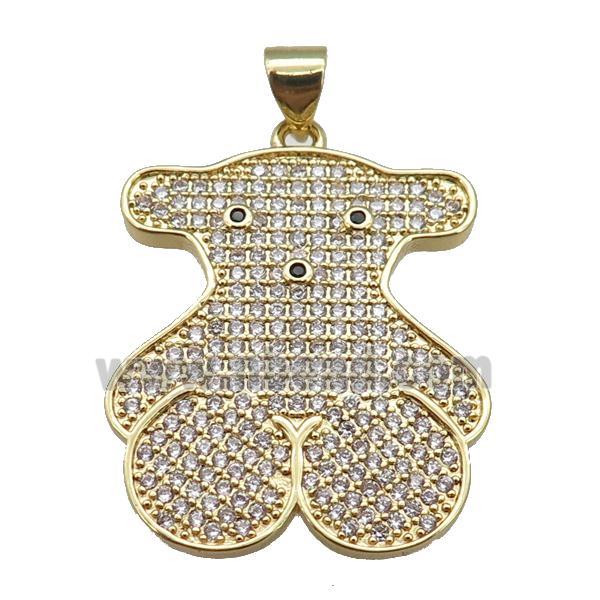 copper Bear pendant paved zircon, gold plated