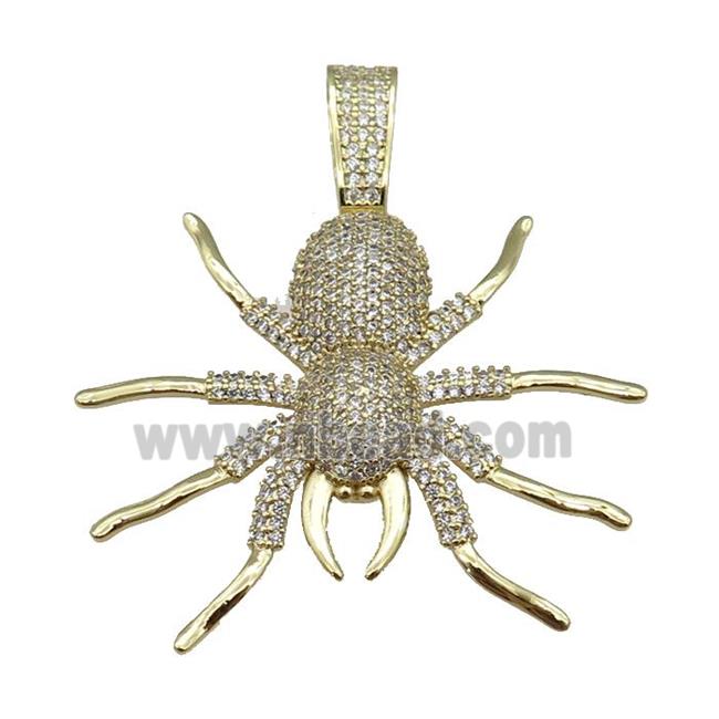 copper Spider charm pendant paved zircon, gold plated