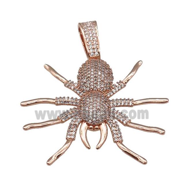 copper Spider charm pendant paved zircon, rose gold