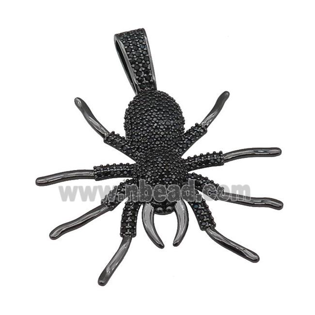 copper Spider charm pendant paved zircon, black plated