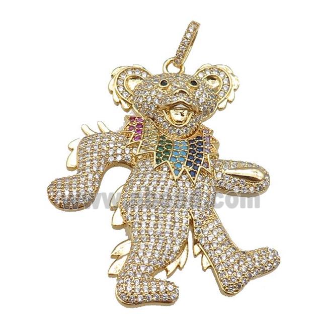 copper Bear pendant paved zircon, gold plated