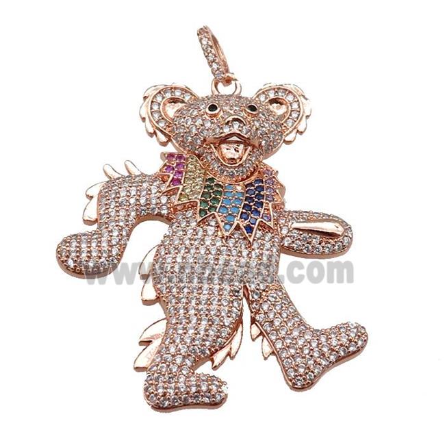 copper Bear pendant paved zircon, rose gold