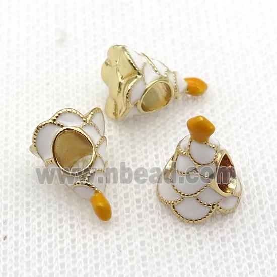 copper Christmas Tree beads with white enamel, large hole, gold plated