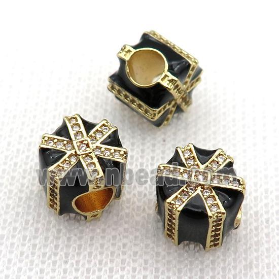 copper Christmas Candy Gift Box beads with black enamel, large hole, gold plated