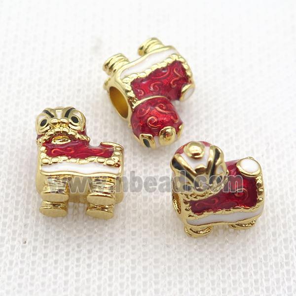 copper Christmas Owl beads with red enamel, large hole, gold plated