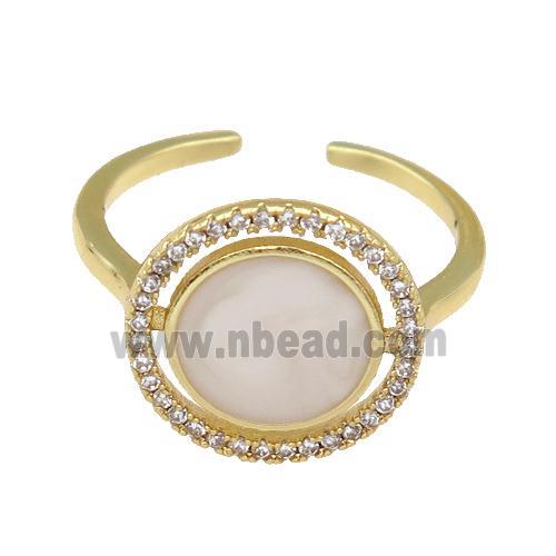 copper Ring paved zircon with white enamel, gold plated