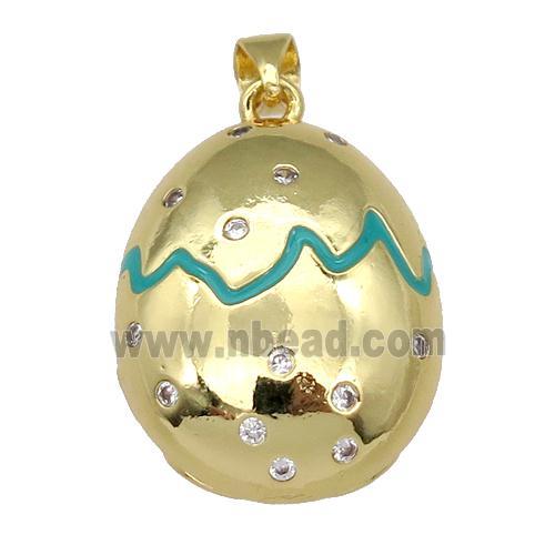 copper Egg charm pendant with teal enamel, gold plated