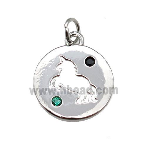 copper circle pendant, horse, platinum plated