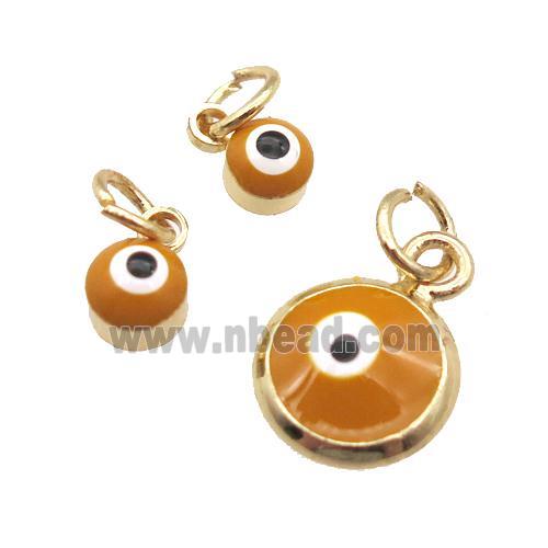 copper Evil Eye pendant with brown enamel, gold plated