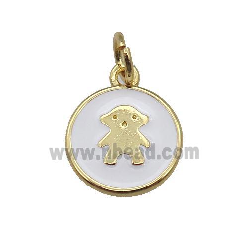 copper circle pendant with white enamel, gold plated