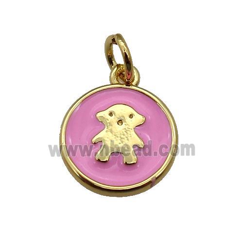 copper circle pendant with pink enamel, gold plated