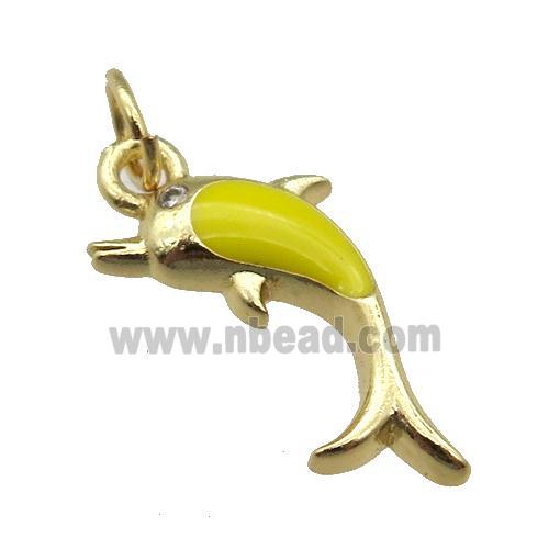 copper Dolphin pendant with yellow enamel, gold plated