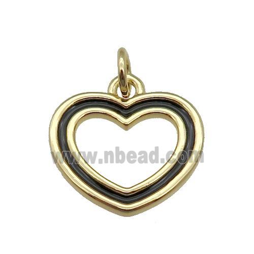 copper Heart pendant with black enamel, gold plated