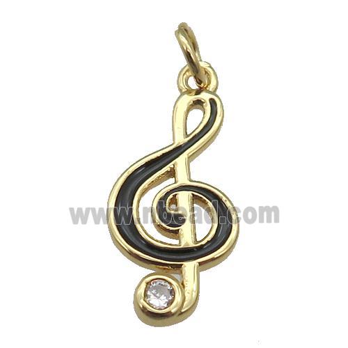 copper Treble Clef Musical Note pendant with black enamel, gold plated