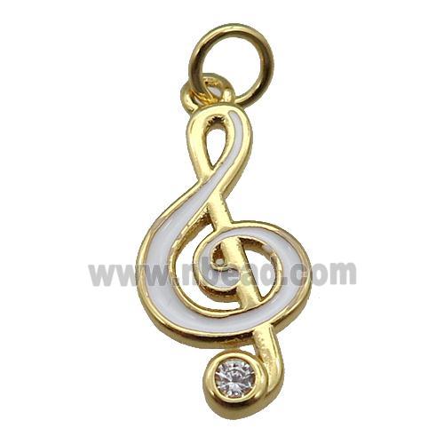 copper Treble Clef Musical Note pendant with white enamel, gold plated