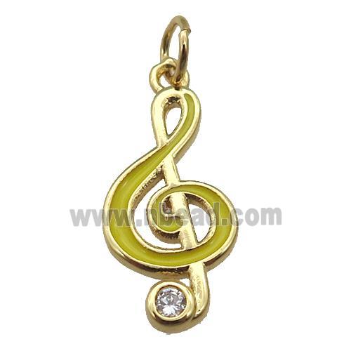 copper Treble Clef Musical Note pendant with yellow enamel, gold plated