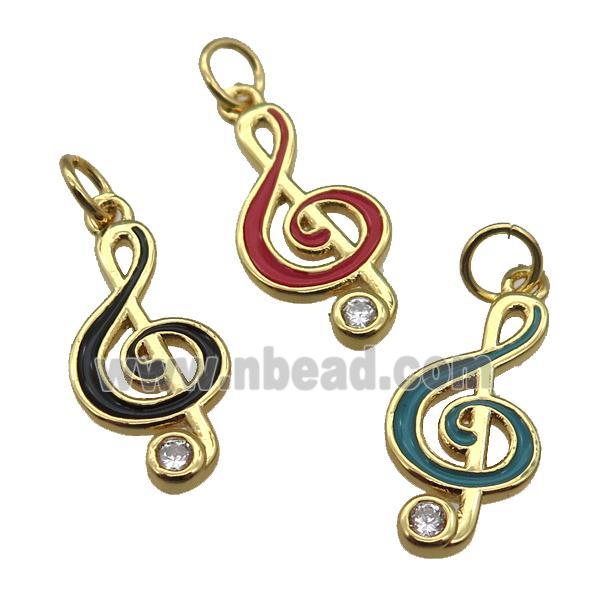 copper Treble Clef Musical Note pendant with enamel, gold plated, mixed