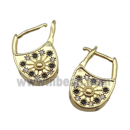 copper bag Latchback Earring paved black zircon, gold plated