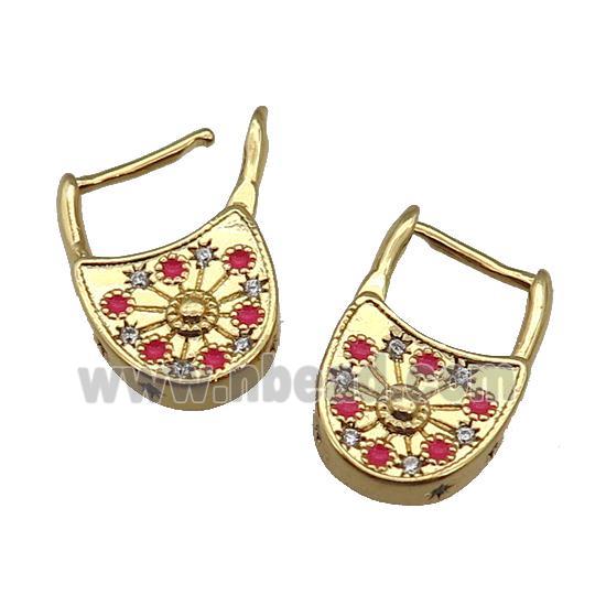 copper bag Latchback Earring paved red zircon, gold plated