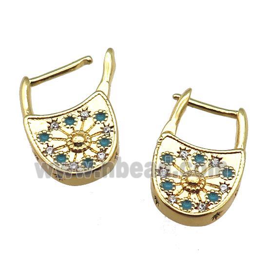 copper bag Latchback Earring paved zircon, gold plated
