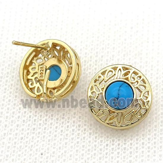 copper Stud Earring with turquoise, gold plated