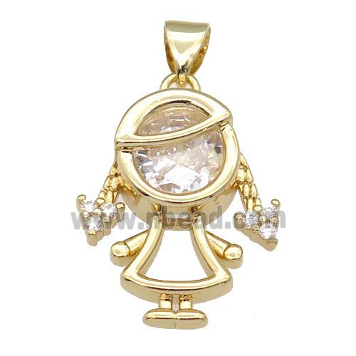 copper kid girl pendant pave zircon, gold plated